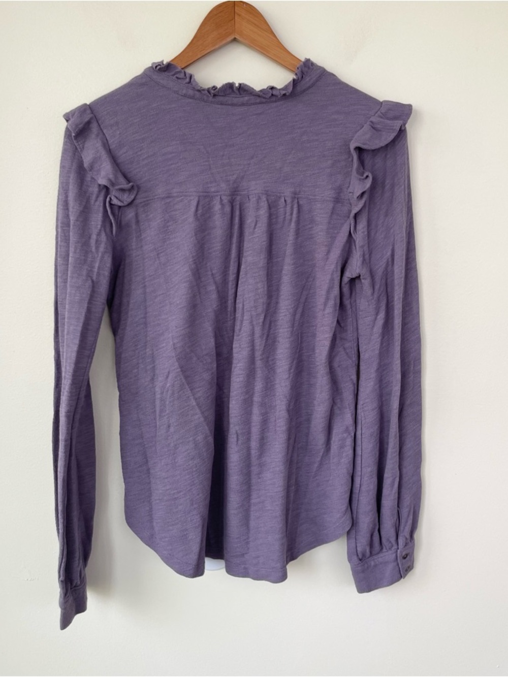 Anthropologie Pilcro Ruffled Henley Top S Small Purple Knit Popover Long Sleeve - Picture 6 of 11